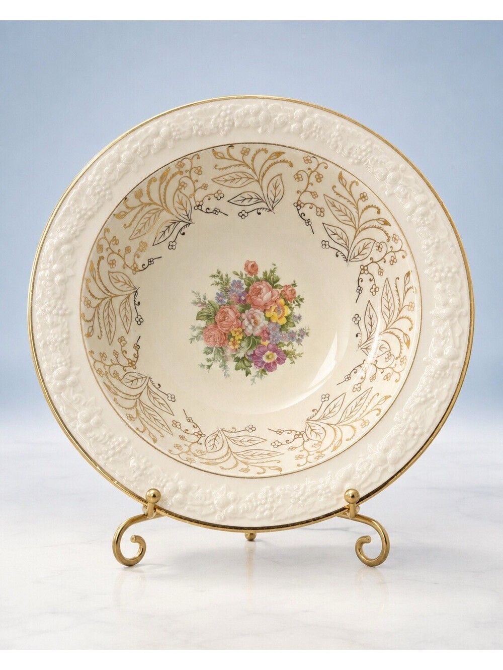 Homer Laughlin 1948 Serving Bowl Eggshell Theme Floral Gold, 10x3"